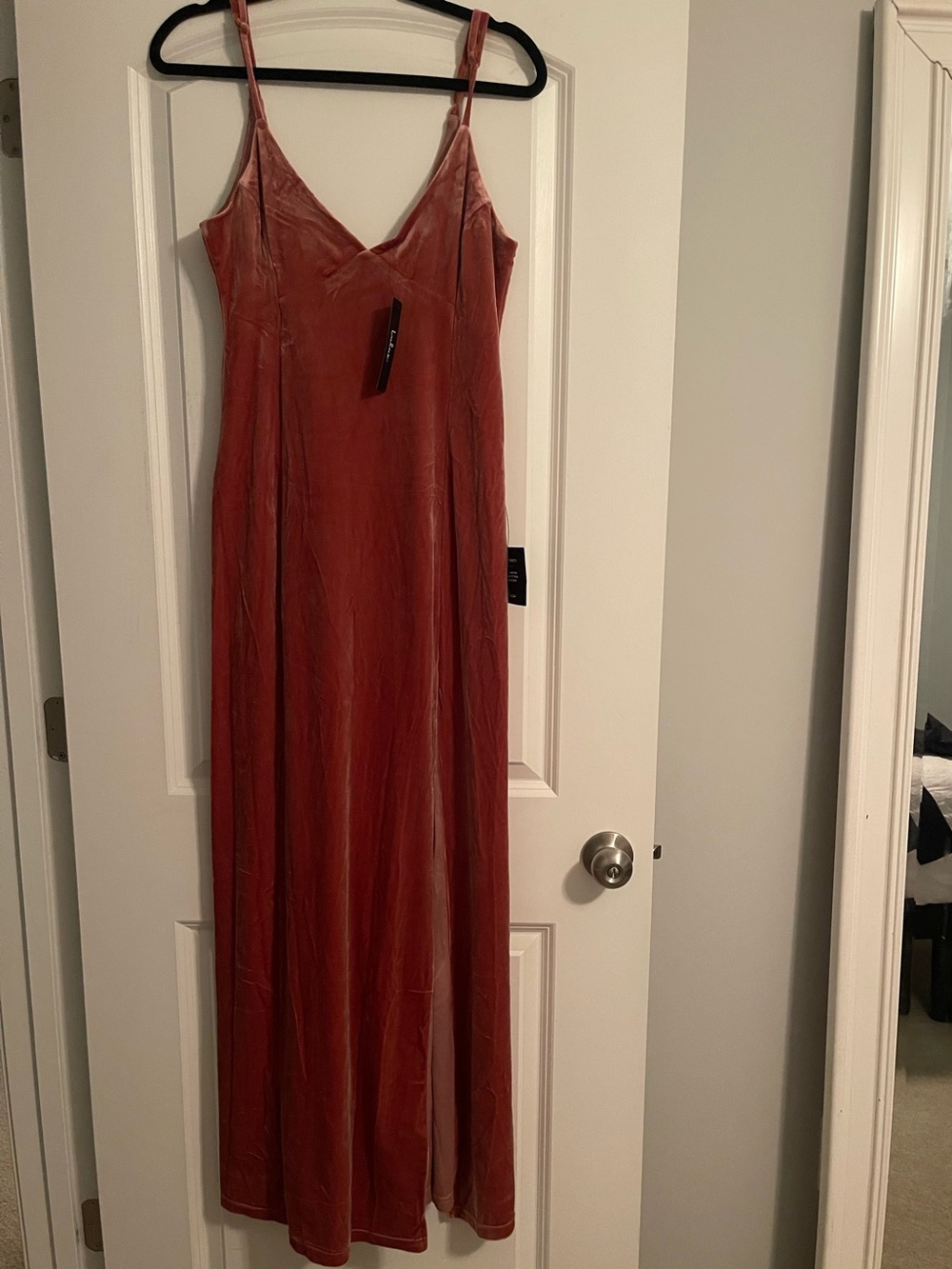 Lulu's Promise of Forever Dusty Rose Velvet Column Maxi Dress Size M